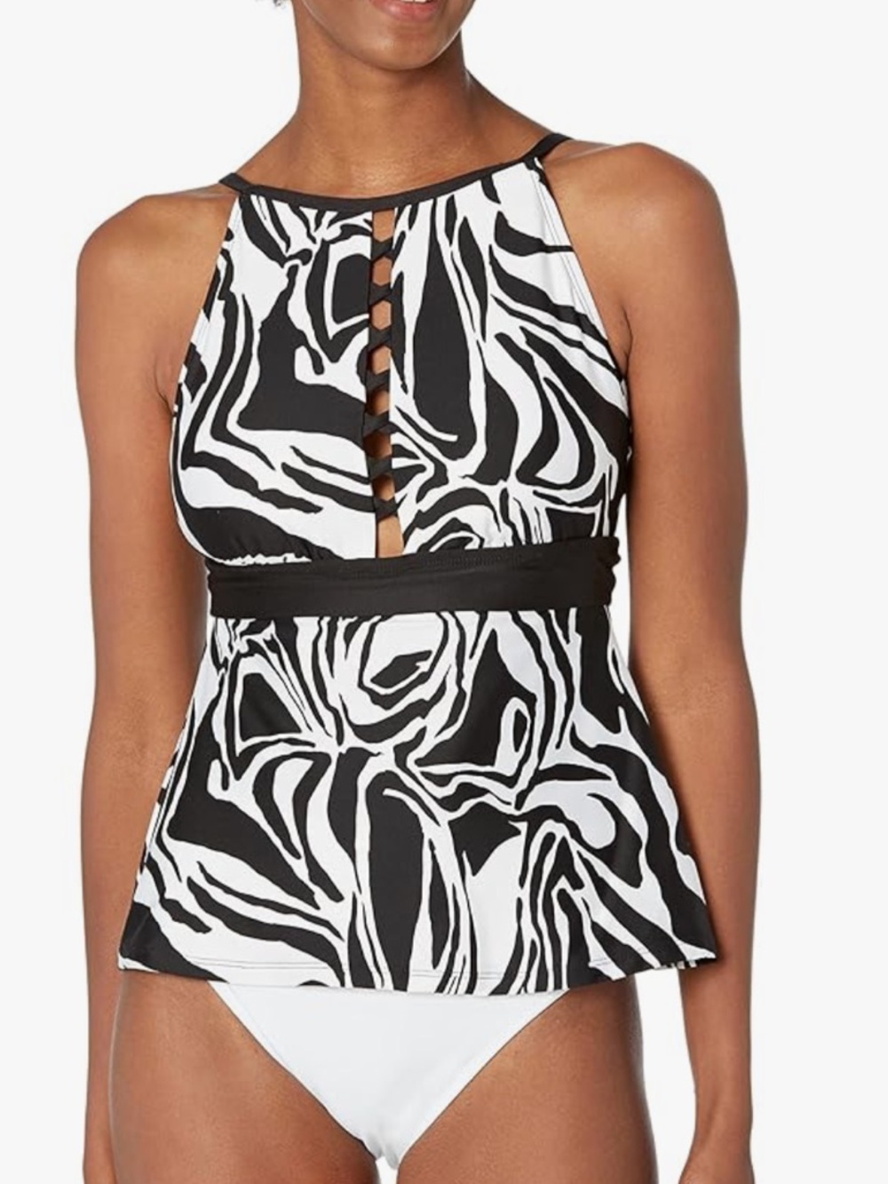 24th & Ocean Strappy High Neck Trankini Swim Top Sz XL Zebra Modest
